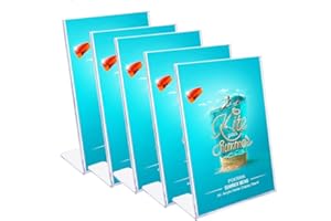 POERMA 5x Espositore per Poster, Porta Brochure da Banco, Porta Menu da Tavolo Formato, A4, in Acrilico, Trasparente