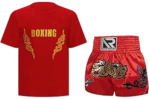 Miutii Jungen Muay Thai Short Kickboxen Kurze Hose + T-Shirt Kinder Boxing Kleidung Kampfsport MMA Thai Trainingsanzug