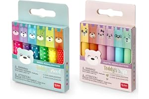 LEGAMI Mini Highlighters - Set of 12 Pens - Teddy's Mood & Teddy's Style - Pastel & Neon Colours