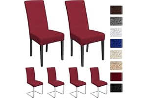 BALLADHOME Coprisedie con schienale 6 pezzi Elasticizzato Copertura della sedia bi-elastico per una misura universale, Coppia spandex Coprisedia molto facile da pulire e di lunga durata (6 pezzi,Bordò Rosso)