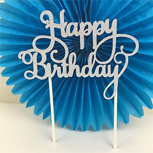 SUNBEAUTY Happy Birthday Gold Silber Glitter Kuchendekoration Cake Topper für Geburtstag - 3