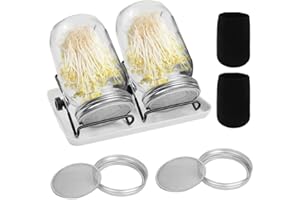 FGJCJ Barattolo Germogliatore Set, 2 Pz 1000ml Kit di Barattoli per Germogliamento di Semi con 2 Copertura Parasole, 2 Coperture, 2 Supporti e 1 Vassoio, per Germinazione di Semi in Ambienti Interni