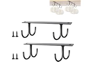 STILLWEN Porta Tazas de Colgar, 2 Piezas Portavasos Armario, Colgador Tazas, Gancho para Tazas, Portavasos con Tornillos Negros para Mostrar Tazas, Tazas de Café y Utensilios de Cocina(4 Ganchos)
