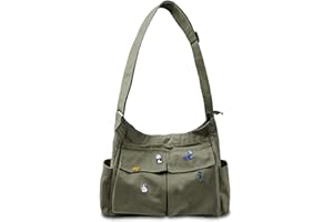 Aucuu Canvas Messenger Bags, Crossbody Bag for Women Men, Multi Pockets Shoulder Bag, Waterproof Large Handbag, Multifunctional Crossbody Bags with Adjustable Shoulder Strap, for Shopping Hiking Work