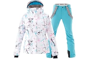 HOTIAN Giacca da sci da Donna e pantaloni Set, Giacca invernale Donna Calda,Pantaloni Da Sciimpermeabili E Cappotto,per Il Lavoro All'aperto Sci Pesca Equitazione Moto