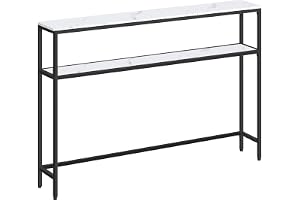 VASAGLE konsolbord, smalt soffbord med 2 hyllor, 20 x 120 x 80 cm, hallbord, 2 nivåer, för hall, vardagsrum, sovrum, marmorvi