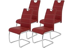 ‎APOLLO Hela Tische 4er Set Schwingstuhl, Küchenstuhl Flora, Kunstleder Bordeaux, Griffmulde, Metallgestell verchromt, 42x57x98 cm