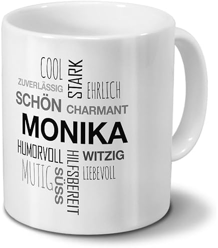 Personalisiert: Tasse Mit Namen Monika - Motiv 'Lieblingsmensch' - Roter Henkel - 325 Ml - Spülmaschinenfest