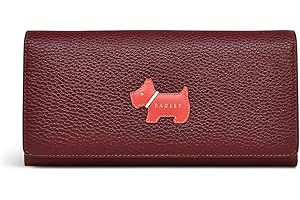 RADLEY London Loyal Extra Large Flapover Matinee Purse for Women in Dark Red Grained Leather with Appliqué, Press Stud Fastened Purse with 12 Interior Card Slots