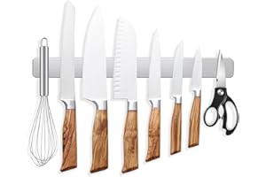 AMUFER Magnetic Knife Strips, 12 Inch Stainless Steel Magnetic Knife Holder, Magnetic Knife Storage Strip, Knife Holder, Knife Rack, Knife Strip, Kitchen Utensil Holder, Tool Holder（Stainless Steel）