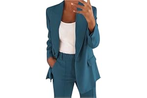 EMATOP Hosenanzug Damen Elegant Business Anzug Set 2-teilig Slim fit Blazer Hose Outfit Casual Sportlich Freizeitanzug Mode Revers Longblazer Lang Hosen Tracksuit Baumwolle Einfarbig Streetwear