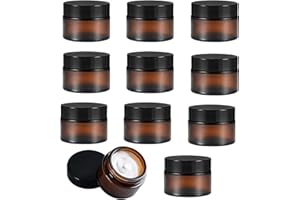 FEADBYT Vasetti Vetro Ambrato, 6 Pezzi Barattoli per Candele Vetro, 50ml Contenitori Vuoti in Vetro Ambrato, Barattoli Cosmetici, Vasetti da Viaggio Ricaricabili, Per Cosmetici, Creme, Lozioni, Oli(Nero)