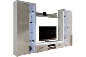 MEBLINE Wall Unit Rumba XL – Wohnwand Wohnzimmer RGB – Wohnzimmer Möbel – Wohnwand Modern – Lowboard Wohnzimmer – Wohnzimmer Schrankwand – Wohnzimmer Möbel Modern