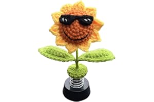ONPERPOE Handgefertigte Gestrickte Sonnenblumen Blume Auto Deko Wackelfigur Auto Sonnenbrille lächelnde Sonnenblume Heim Büro Armaturenbrett Dekoration Zubehör Auto Deko Innenraum für Frauen und Mädchen