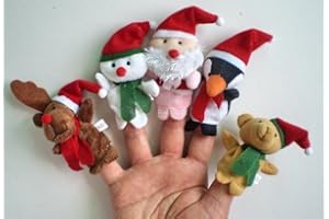 5x Marionettes à doigts de Noël. 5 modèles par set: Renne, Bonhomme de neige, Père Noël, Pingouin et Ours en peluche.