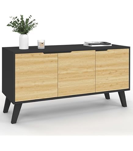 Buffet Design Industriel DETROIT 100 Cm - 2 Portes (vitrées) Et Placards - Bois Et Métal Noir