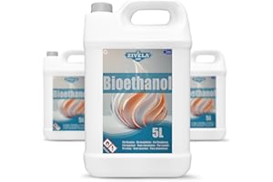 ZIVELA Bioéthanol 96,6 % 15 l | Alcool bio inodore 96,6 % 3 x 5 l | Bioéthanol pour cheminée, cheminée de table, cheminée au bioéthanol | Sans odeur | Combustion propre, sans fumée, flamme vive et stable