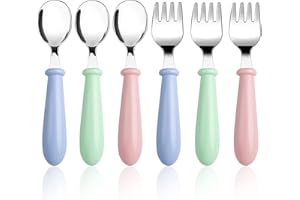Lanjue 3 Set/6 PCS Baby Fork and Spoon, Toddler Utensils Stainless Steel Forks Spoons Silverware Set with Round Handle Kids Children's Flatware Cutlery x Forks,3