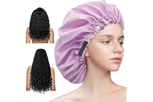 Aquior Extra Adjustable Shower Caps, Double-Layer Waterproof Reusable Hair Cap, Large Size for All Hair, Girls Spa Bath, Soft and Comfortable (Purple)