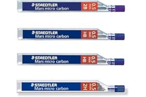 STAEDTLER Mars micro carbon 250 0.5mm - 2B - HB - HB - 2H - Pencil lead refills - 4 Tubes / Packs (48 Leads)