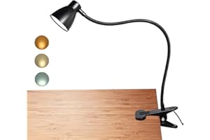 CeSunlight Clamp Desk Lamp, Clip on Reading Light, 3000-6500K Adjustable Color Temperature, 6 Illumination Modes, CRI>90, 6Watts (Adapter Not Included)