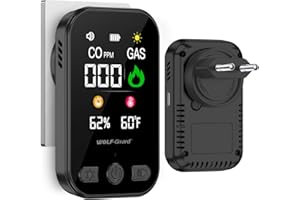 Wolf Guard 4 in 1 Rilevatore di Gas e Monossido di Carbonio con Spina per Casa, Rivelatore di Gas Combustibile per Gas Naturale LPG Metano Propano Butano, con Batteria, HD12-CG (bianco) (nero)