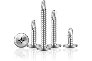 HXJDAM 200Pcs M4.2 * 19mm Wafer Head Self Drilling Screw, 410 Stainless Steel Modified Truss Head Self Drilling Screws, Sheet Metal Screws/Tek Screws For Sheet Metal Steel,Aluminum,Wood,Plastics.