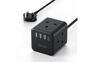 AODENG Extension Lead with 4 USB Slots, 4 Way (13A/3250W) Multi Plug Extension Cable, UK Desktop Power Extension Cord with Multi Socket, 1.5M Extension Cable (black, 1.5M)