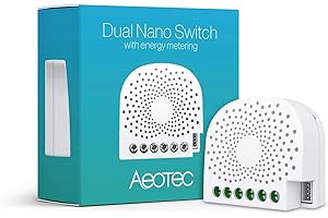 Aeotec Dual Nano Switch Controlador de Encendido/Apagado with Power Metering, 2 interruptores, Z-Wave Plus, en Pared, Funciona con Alexa