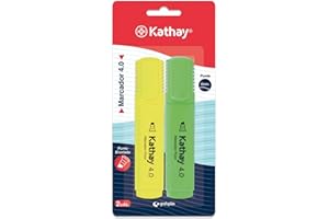 Kathay 86211997. Pack de 2 Subrayadores, Color Amarillo y Verde, Punta Biselada 4mm