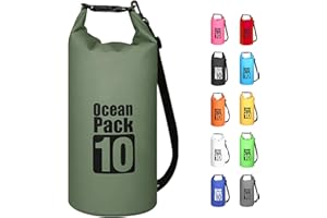 MORAINJAY Vert Sauge 10L Sac étanche Polyvalent, 2L/5L/10L/15L/20L/30L Waterproof Dry Bag avec Longue Bandoulière Réglable Sac à Dos Confort Imperméable pour Bateau/Kayak/Rafting/Natation/Camping/Snowboard