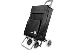 COSHANO Carro de la Compra Plegable con Bolsa Térmica 4 Ruedas para Subir Escaleras, Carrito del Mercado, Bolsa Impermeable isotérmica de 46L litros. Porta Paraguas. (Negro)