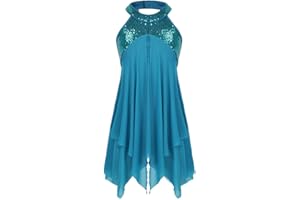 FEESHOW Justaucorps de Danse Classique Enfant Fille T-Shirt Extensible Robe sans Manches Mousseline Camisole Enfant Robe Patinage Gymnastique 4-14 Ans