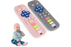 Hooku 2 Pack Silicone Teething Toys for Babies 0-6 Months, Teethers 6-12 Remote Teether Baby, Sensory Babies, Baby Chew Toys, Toddler Infant Newborn Girl Boy, Pink-Gray