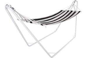 DEUBA DETEX® Hamaca Exterior con Soporte Metálico Tejido Resistente 200x80cm Portátil Colgante Carga hasta 150Kg Jardín Terraza Balcón Camping Negro