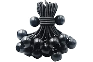 HomWanna Bungee Balls Cords 25Pcs - 4 inch Black Flag Bungees Ties, Heavy Duty Tarp Banner Marquee Canopy Elastic Tie Down Straps for Telescopic Flag Pole Camping Tent Tarpaulin Cargo, UV Resistant