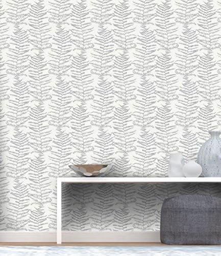 Drawing Nature Fern Wallpaper White and Silver with Glitter in TNT Effect Washable Fabric Italian Wallpaper Design Central Park 5953 – 10.