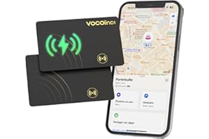 VOCOlinc Rechargeable Wallet Tracker Card Ultra Fin, Air Tag Traceur Carte Lot de 2, Bluetooth Localisateurs d’Objets Compatible avec Apple Localiser (iOS Uniquement) pour Portefeuille Bagages Valise