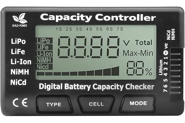 VOKTTA Digital batterikapacitetskontroll, batteritestare med LCD för LiPo, LiFe, Li-ion, NiMH, Nicd