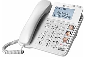 Geemarc CL595 - telefon stacjonarny dla seniorów ze zwiększoną głośnością odbioru, mocnym dzwonkiem, dużymi przyciskami i funkcją przywoływania alarmowego - średni do ciężkiego ubytek słuchu - wersja