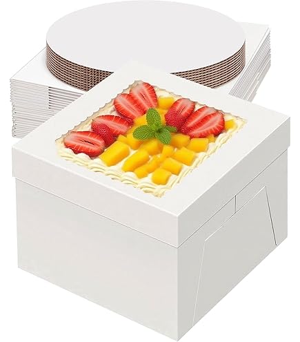 Wei Long 8 Inch Cake Boxes 24pcs Cake Boxe With Window 8x8x5 Inches Bakery Boxes Cajas Pasteles For Cake,Pastries,Cookies,Pie,Birthday Party,Wedding (White