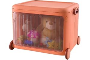 Froppi 60L Toy Box on Wheels | Kids Storage Unit | Multi-Purpose Plastic Storage Box with Lid and Transparent Door | Stackable Storage Box L49 W35 H38.5 cm Orange