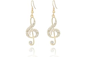OURAN Zwisające kolczyki dla kobiet, muzyka nuta kropla kolczyk dziewczęce złote i srebrne kolczyki z kryształem CZ stal nierdzewna haczyk kolczyk