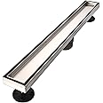 AVSIILE Linear Shower Floor Drain, 24 Inch Brushed Nickel 304 Stainless Steel Bathroom Drains Kit, Rectangular Shower Trench Drain with Reversable Tile-in Pattern Drain Cover & Hair Catcher