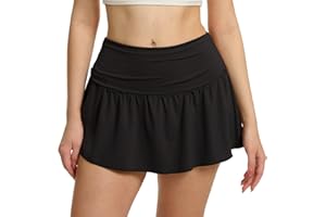 Eisnnu Damen Tennisröcke Lässig Faltbar Elastische Taille Tennisrock mit Taschen Sport Golfrock mit Shorts Darunter