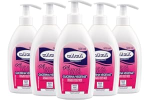 Milmil Sapone Liquido Top con Glicerina Vegetale, Idratante Naturale, con Dispenser, Sapone Mani, Viso e Corpo, Dermatologicamente Testato - 5 x 500 ML