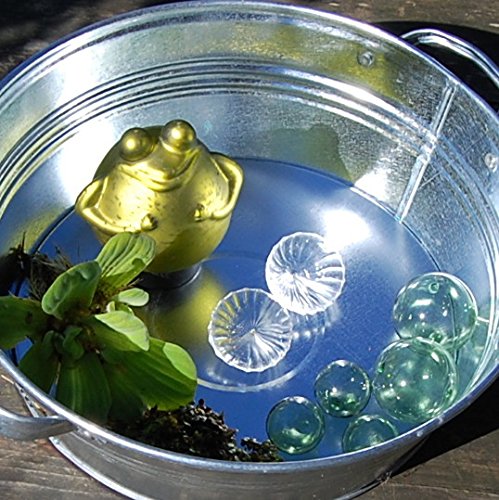 Miniteich mit Zinkwanne Glasschwimmkugeln Teelicht Schwimmfrosch und Wasserpflanzen - 2