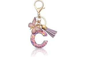 CHUQING Porte-clés pour fille - Pendentif en forme de papillon - Avec initiales - Cadeau pour femme