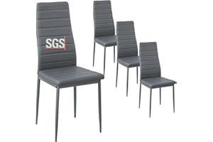 buybyroom Sillas de Comedor Juego de 4 Sillas de Metal para Cocina, Silla de Mesa Comoda Silla Tapizada para Sentarse, Gris