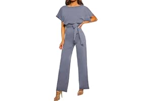 Coloody Damen Lang Jumpsuit Elegant Sommer Ärmellos Rundhalsausschnitt Overall Hosenanzug Romper Weites Bein Playsuit